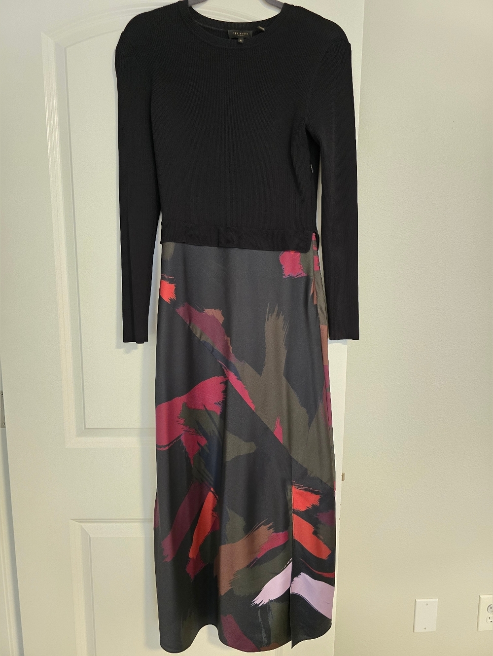 Ted Baker Black Long-Sleeve Dress with Abstract Multi-Color Skirt